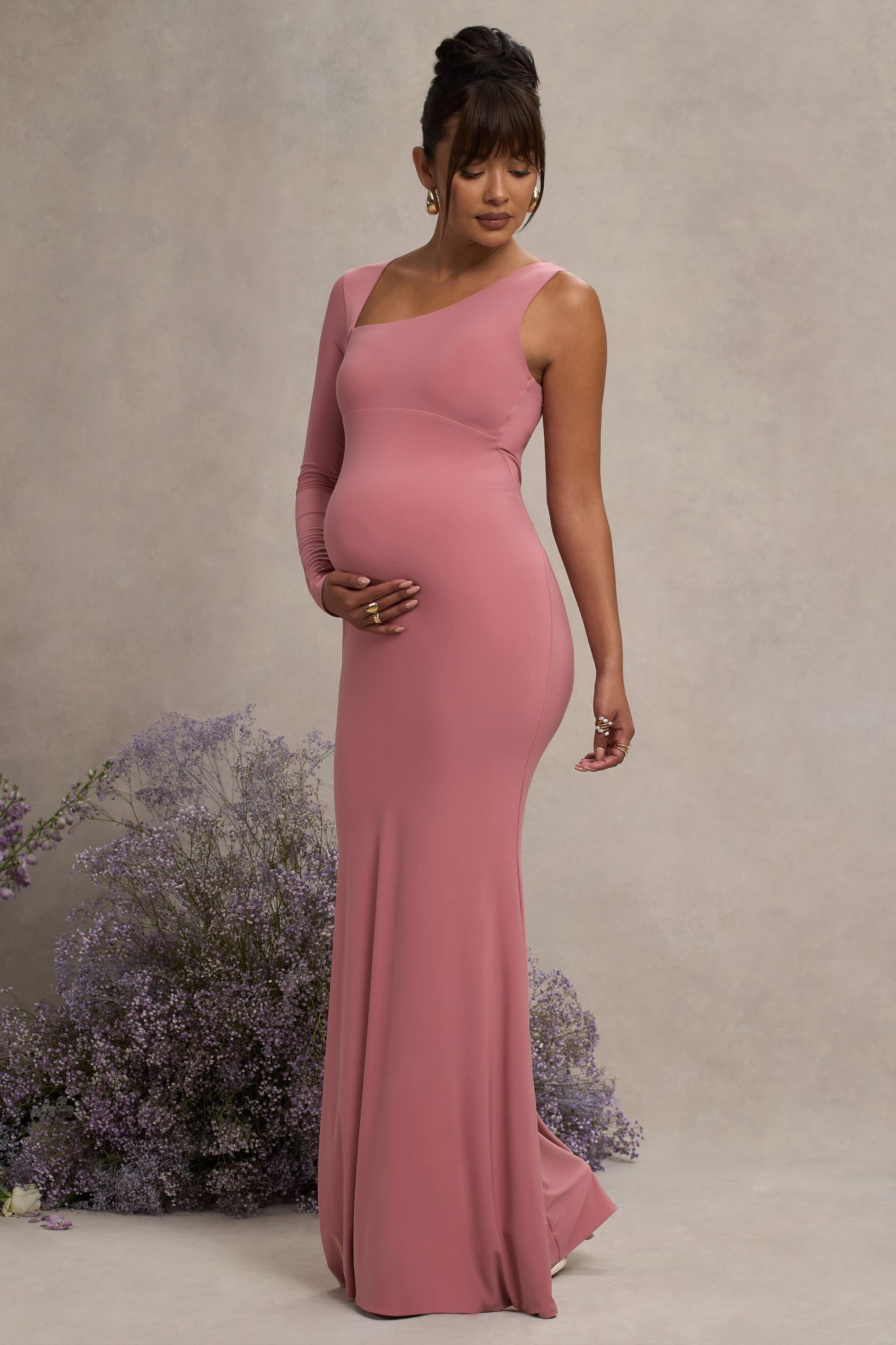 Oh Baby | Robe longue de maternite blush une epaule
