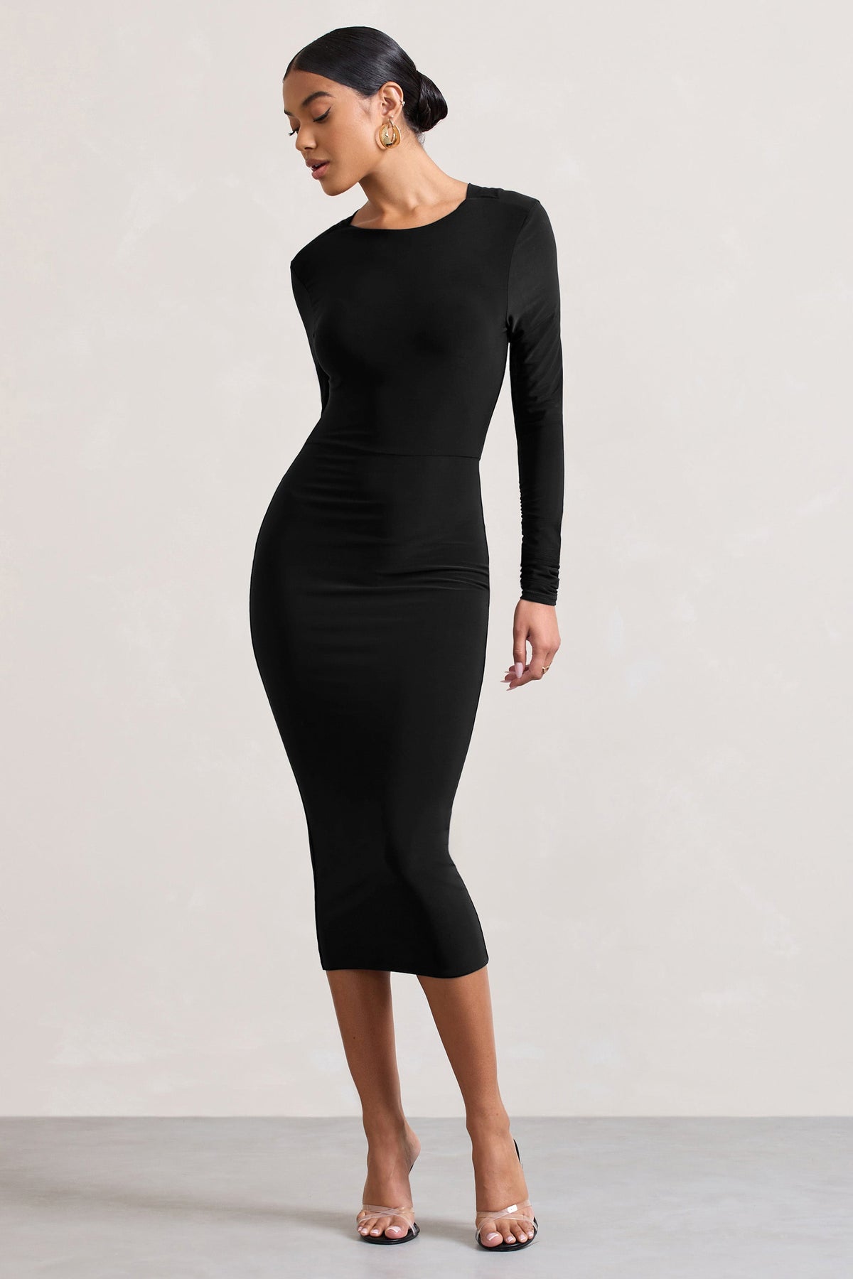 Dynasty Darling Robe mi longue moulante noire a manches longues et d Club L London FR