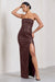 Marlene | Robe longue fendue bandeau en similicuir rouge bordeaux sans bretelles