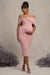 Alyssa | Robe mi-longue de maternité colour rose blush à nœud bardot et fronces
