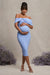 Alyssa | Robe mi-longue de maternité bleu poudre avec nœud coupe bardot