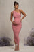 Late Night | Robe mi-longue asymétrique froncée rose blush pour la maternité