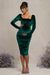 New Life | Robe mi-longue de maternite en velours vert froncee a col carre