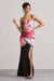 Kali | Robe longue à Imprimé floral noir avec décolleté drapé dos ouvert et fente
