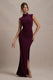 Lanetta | Robe longue violette à encolure haute froncée avec fente