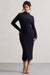 Rumour | Robe mi-longue bleu marine encolure haute et dentelle