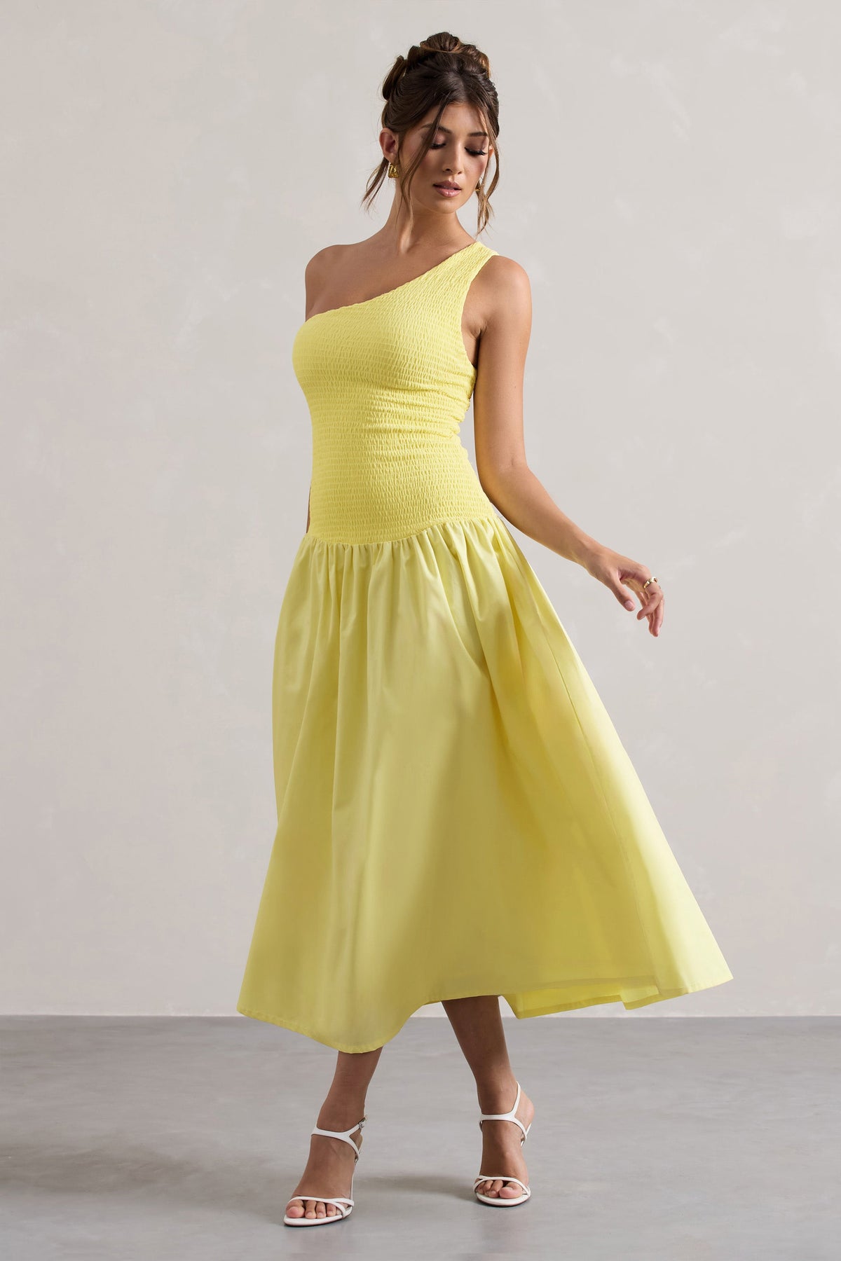 Sorbet | Robe longue plissée asymétrique en popeline citron