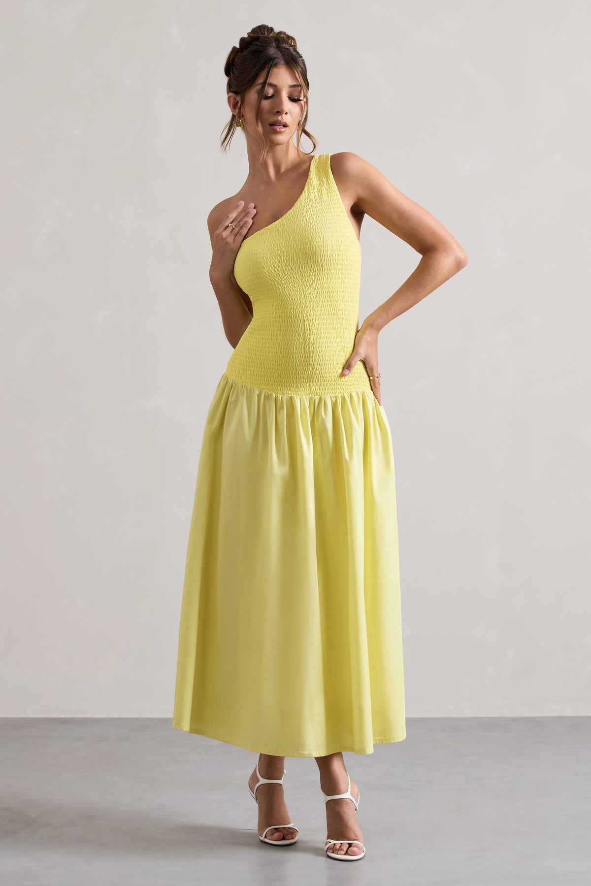 Sorbet | Robe longue plissée asymétrique en popeline citron