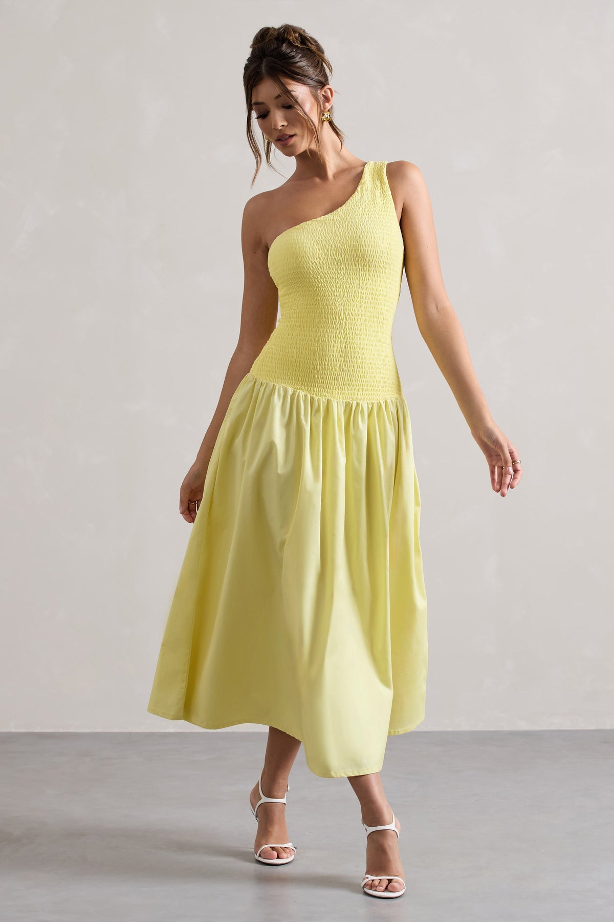 Sorbet | Robe longue plissée asymétrique en popeline citron