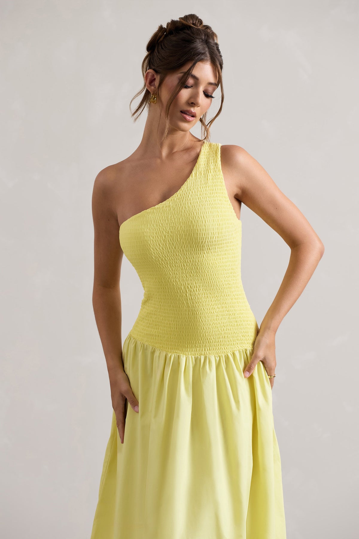 Sorbet | Robe longue plissée asymétrique en popeline citron