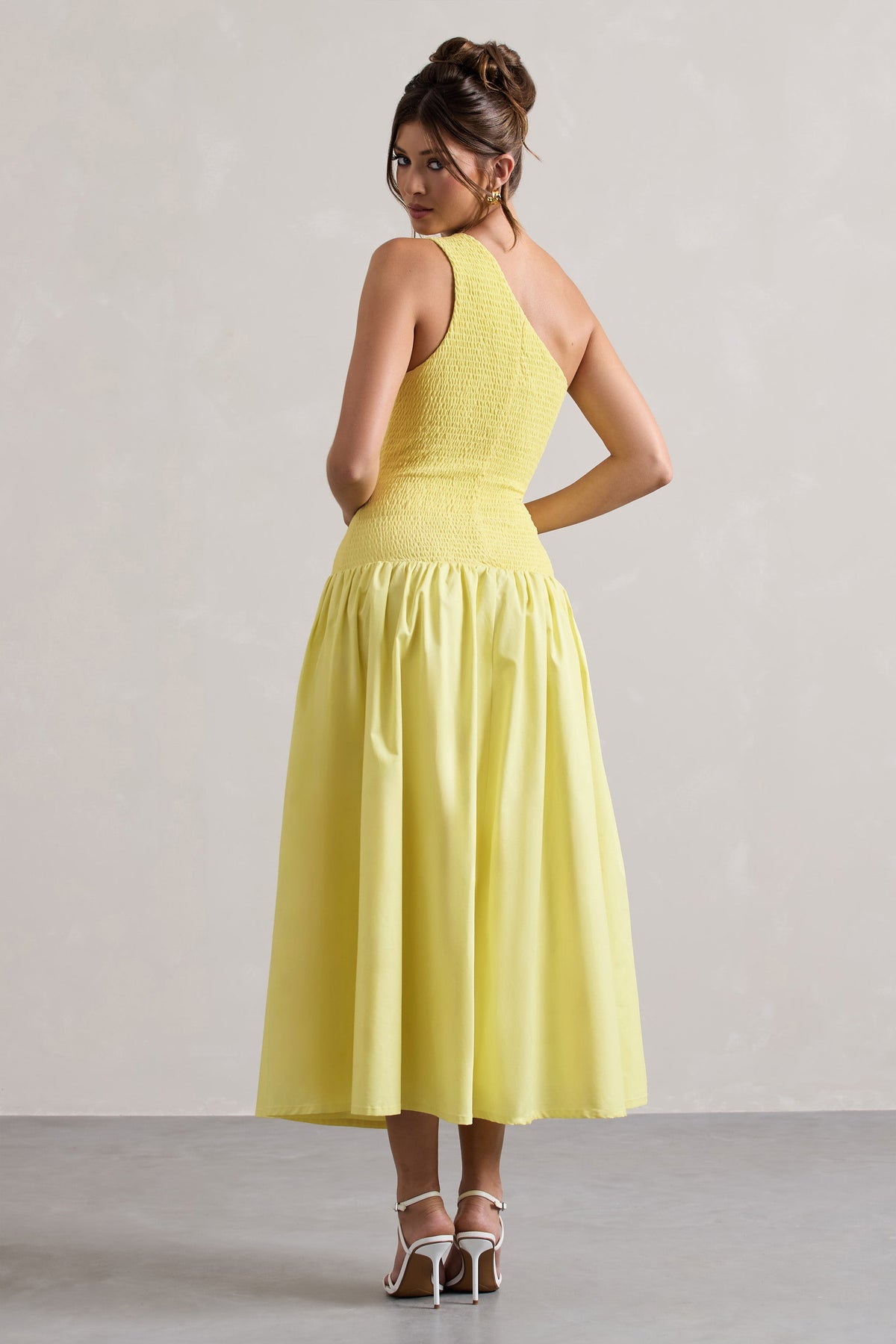 Sorbet | Robe longue plissée asymétrique en popeline citron