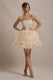 Peaches | Mini-Robe Bustier Champagne à Ourlet Plume Volumineux