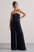 Tammi | Combinaison en satin bleu marine sans bretelles plissée à jambes larges