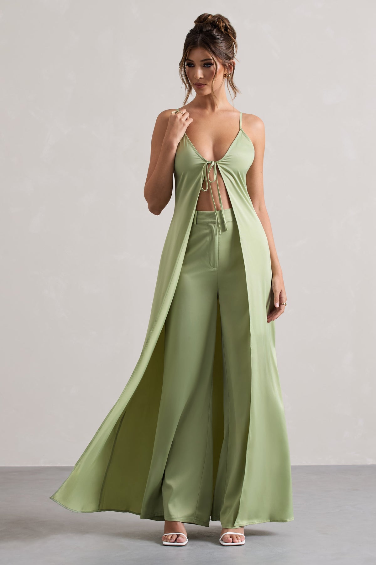 Pantalon satin vert on sale
