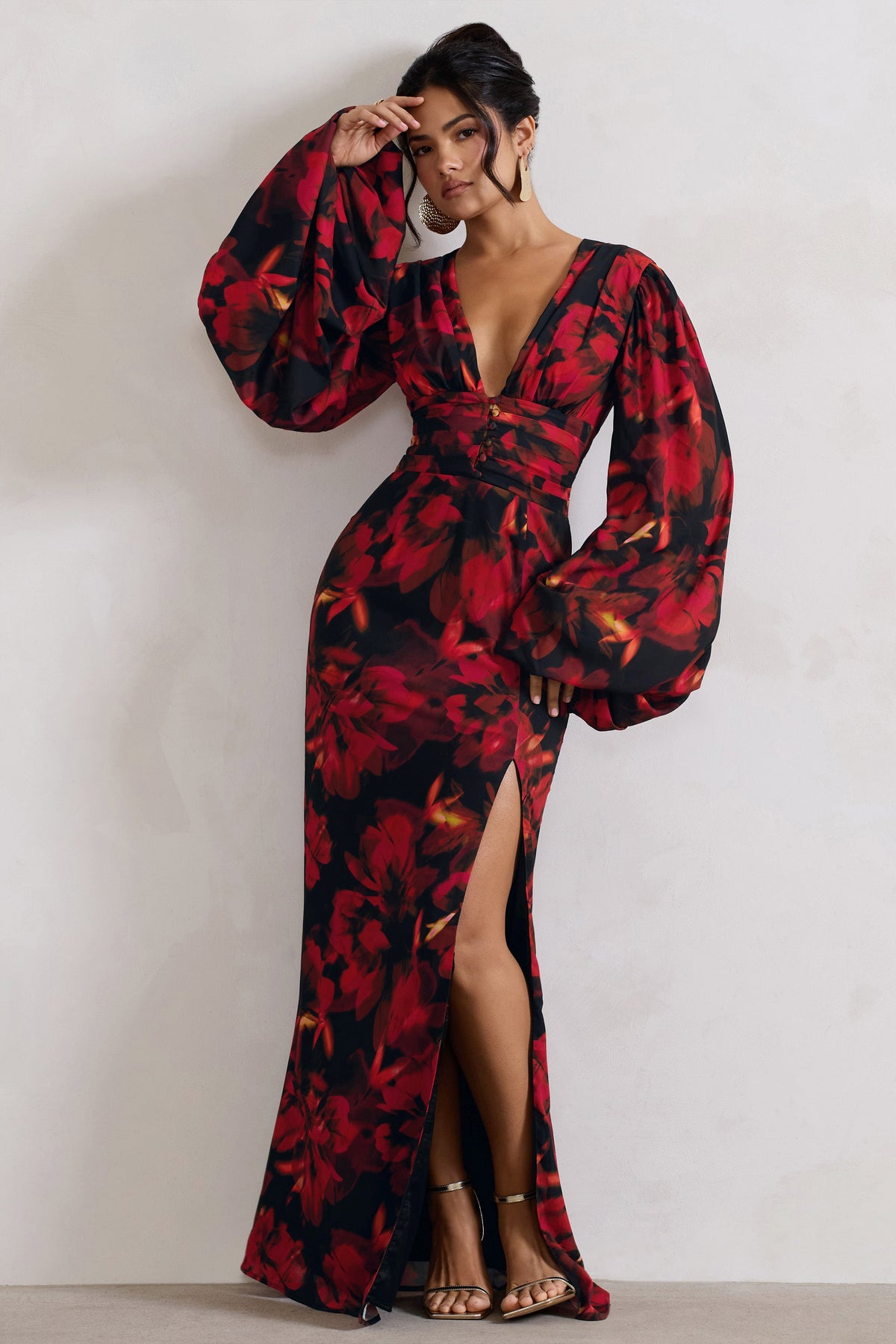 Casarile Robe longue manches ballon et chiffon premium a imprime flo Club L London FR