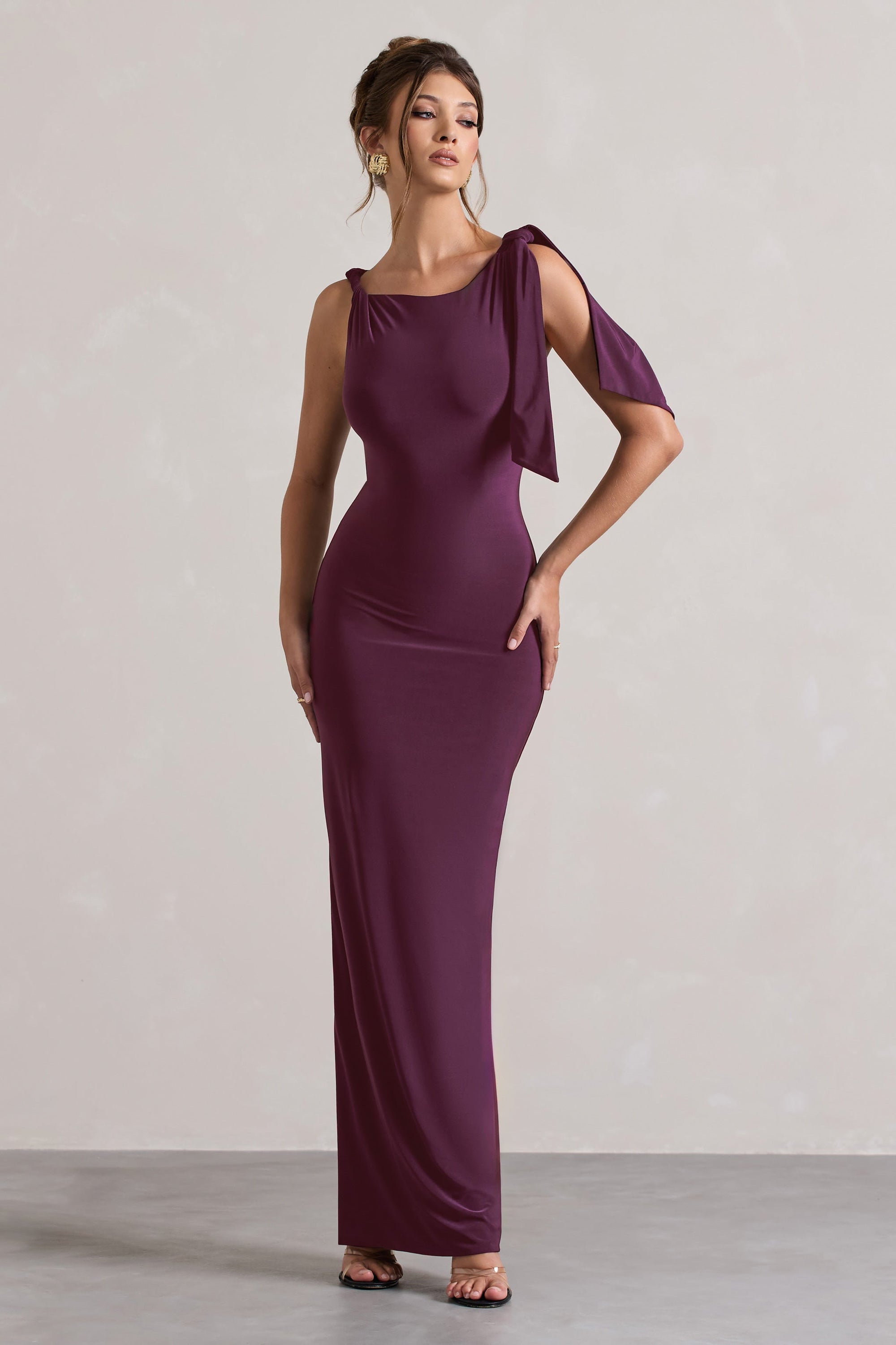 Kacey | Robe longue prune à nœud torsadé