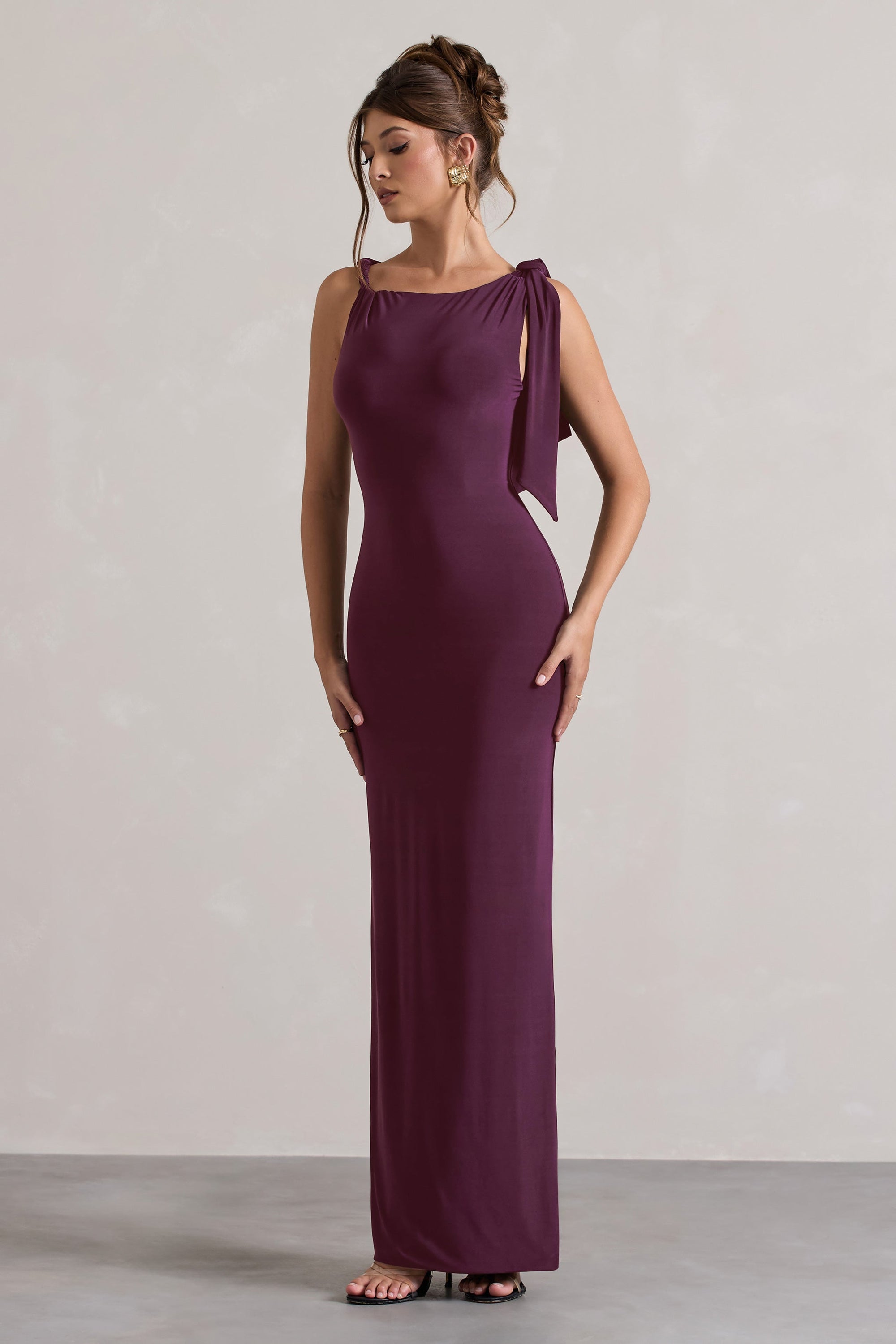 Kacey | Robe longue prune à nœud torsadé