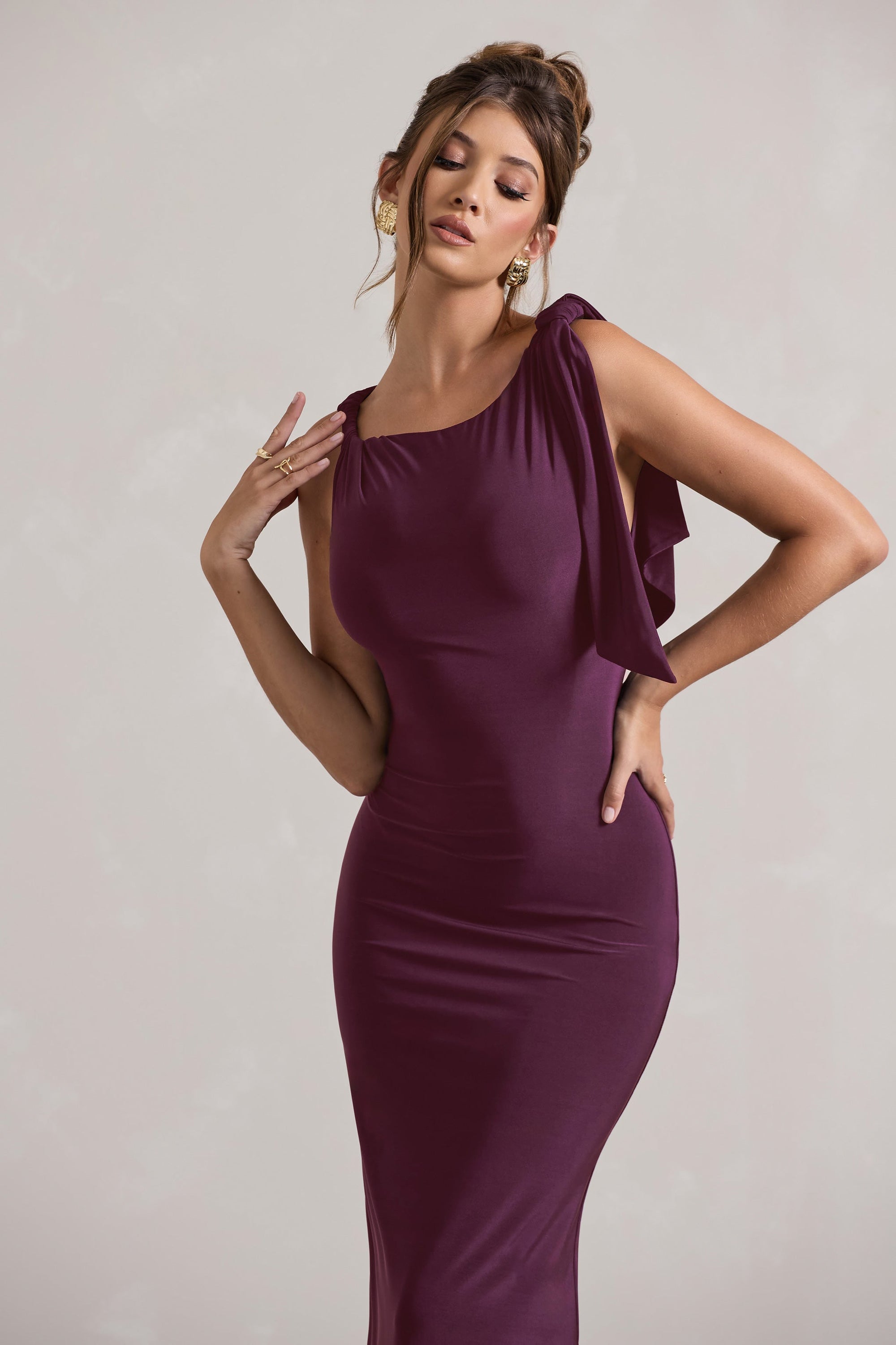 Kacey | Robe longue prune à nœud torsadé