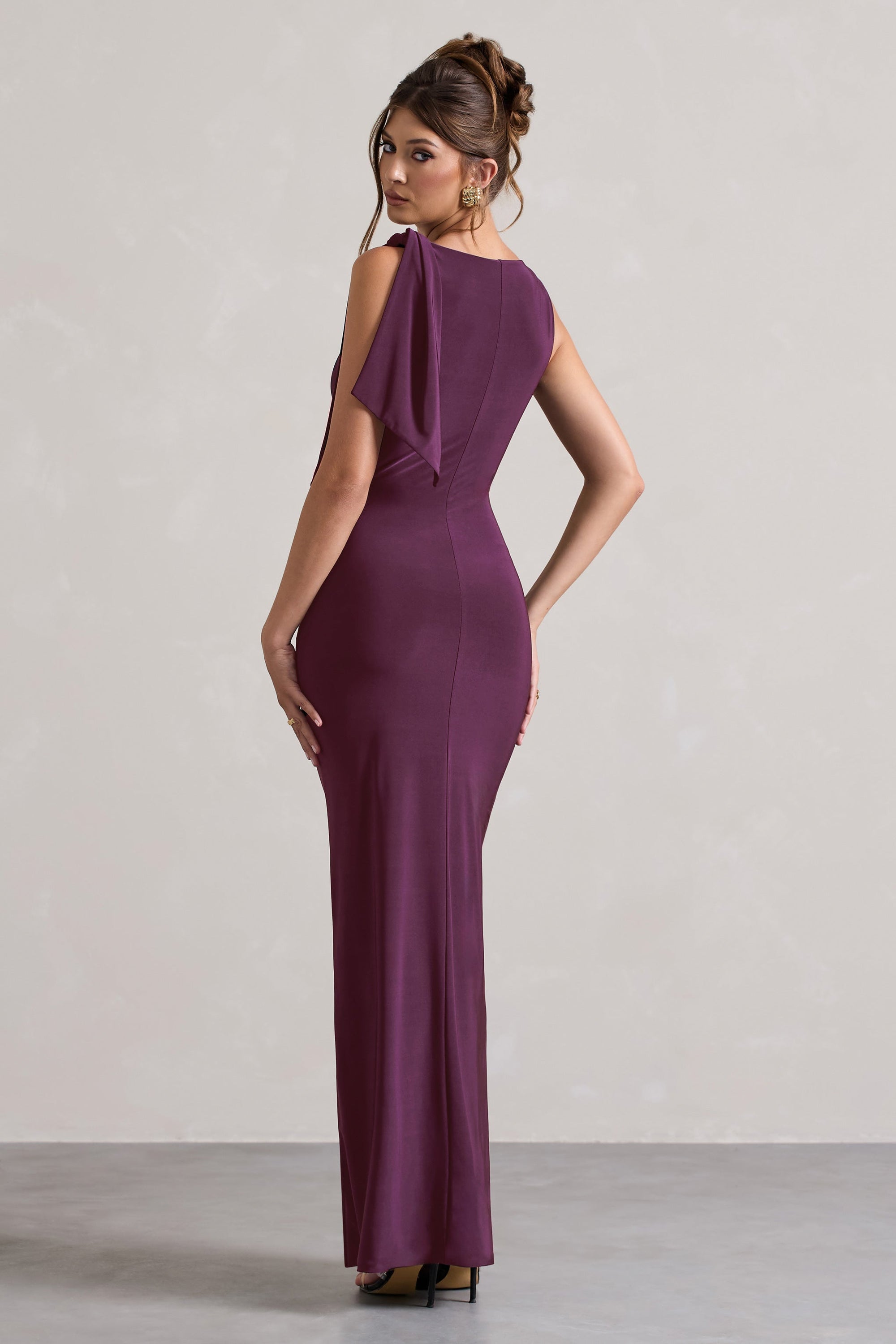 Kacey | Robe longue prune à nœud torsadé