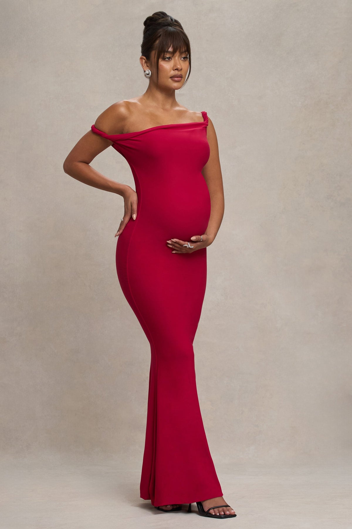 Lita | Robe Longue de Maternité Asymétrique Torsadée Rouge