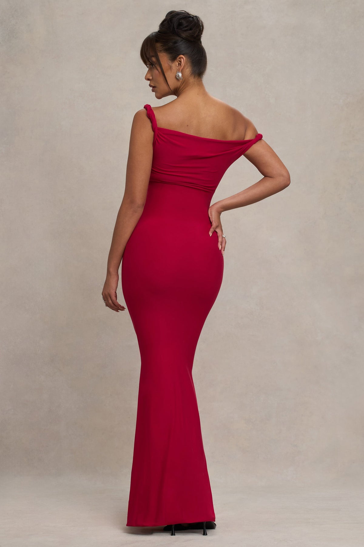 Lita | Robe Longue de Maternité Asymétrique Torsadée Rouge