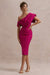Adrina | Robe mi-longue rose foncé drapée à une épaule