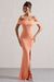 Law of Attraction | Robe longue bardot fendue drapee corail
