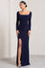 My Pleasure | Robe longue froncée à col carré bleu marine
