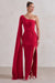 Romi | Robe longue asymétrique rouge à motif torsadé