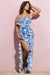 Syrah | Robe longue en imprimé bleu porcelaine froncée à bretelles