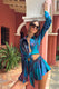 Marisela | Chemise crop top en satin imprimé bleu  à manches longues