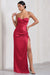 Expose | Robe longue rouge asymétrique en satin et corset