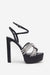 Doll Drama | Talons plateforme à lanières en satin noir avec strass
