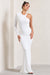 Tyra | Robe longue blanche asymétrique à dos nu et découpe