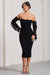 Favor | Robe mi-longue Bardot noire en maille froncée