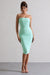 My Girl | Robe mi-longue vert menthe en maille froncée moulante et sans bretelles