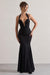 Plaza | Robe longue noire à décolleté plongeant dos nu et queue de poisson