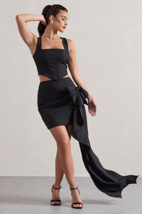 All The Talk | Mini-jupe à rayures bleu marine avec drapé sur le coté