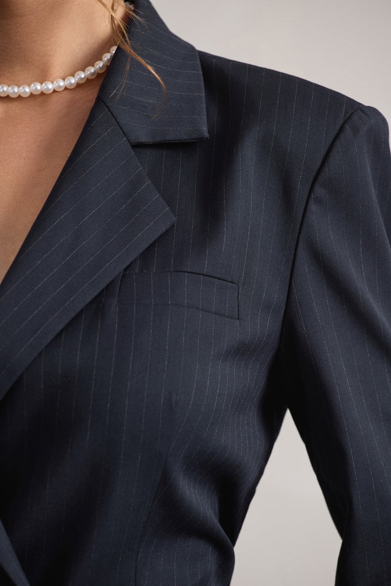 BLAZER CROISÉ BLEU MARINE A RAYURES BLAZER CROISÉ BLEU MARINE A RAYURES