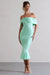 Lydia | Robe mi-longue vert menthe à encolure bardot et noeud