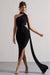 Icon | Robe longue noire asymétrique à découpe et écharpe