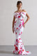 Sakura | Robe longue rose à imprimé floral encolure haute et noeud