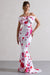 Sakura | Robe longue rose à imprimé floral encolure haute et noeud
