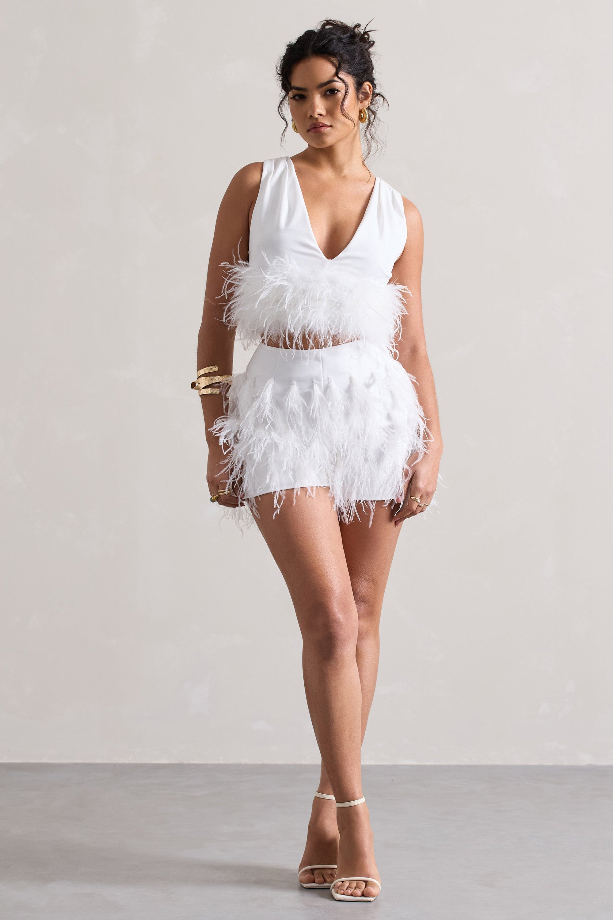 Encore | Short blanc à plumes