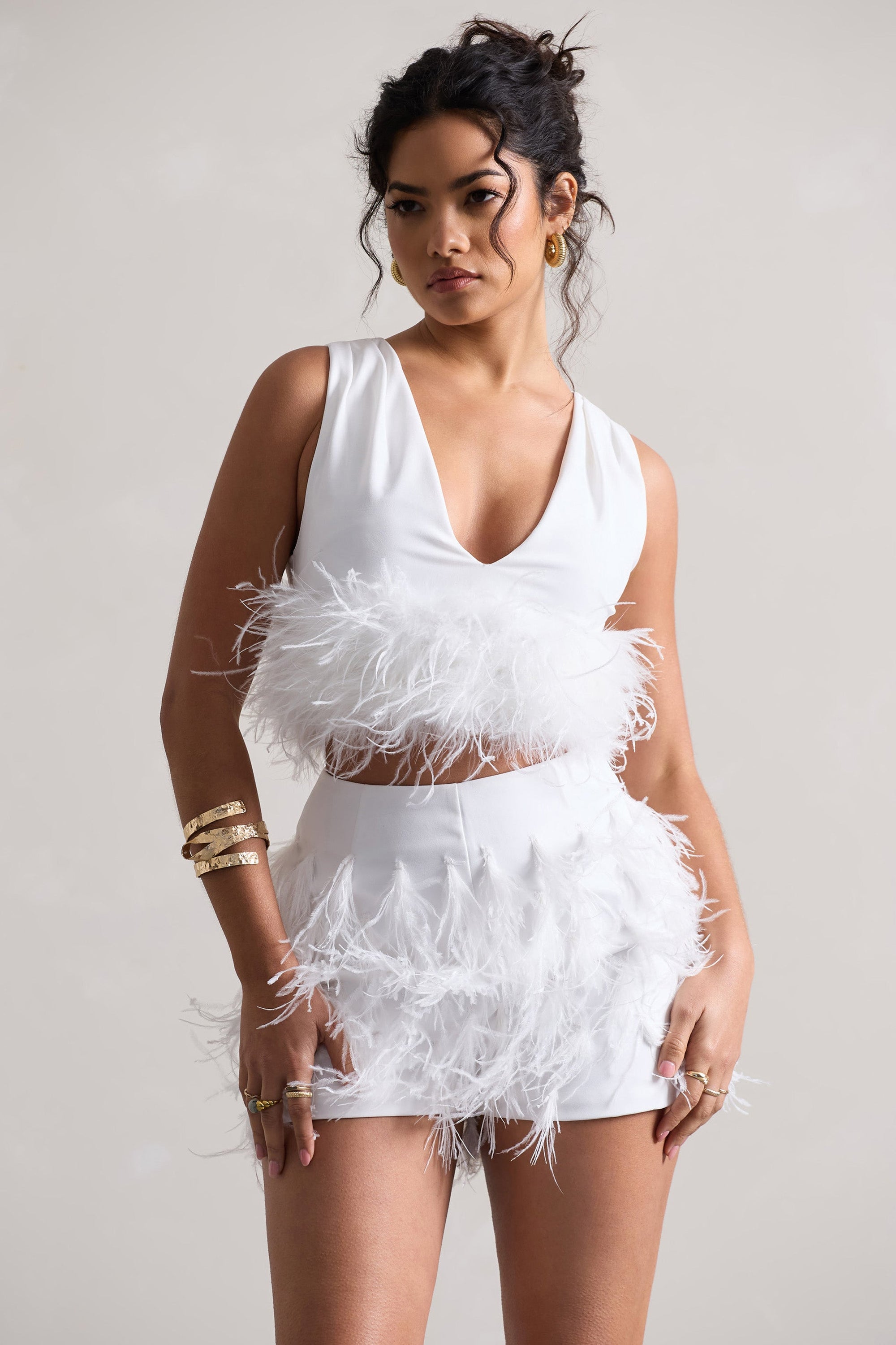 Encore | Short blanc à plumes
