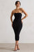 Nylah | Robe mi-longue moulante noire froncée et corset