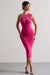 Bellini | Robe mi-longue asymétrique et froncée rose