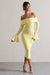 Emma | Robe mi-longue jaune citron à encolure bardot et manches longues