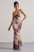 Santiago | Robe longue torsadée à imprimé lilas sans bretelles