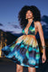 Naxos | Mini-robe babydoll à imprimé flou multicolore avec décolleté plongeant